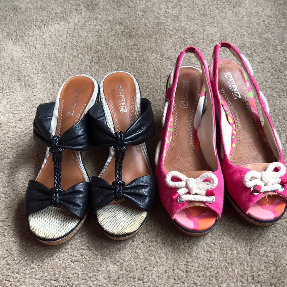 Sold-SPERRY Wedges Pink nautical and black knots